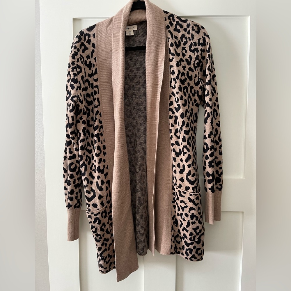 Leopard print cardigan.